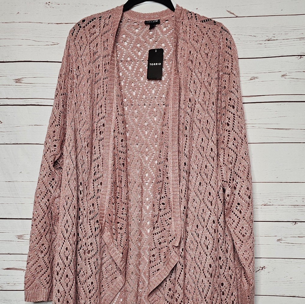 Torrid Long Drape Front Crochet Sweater - Picture 3 of 9